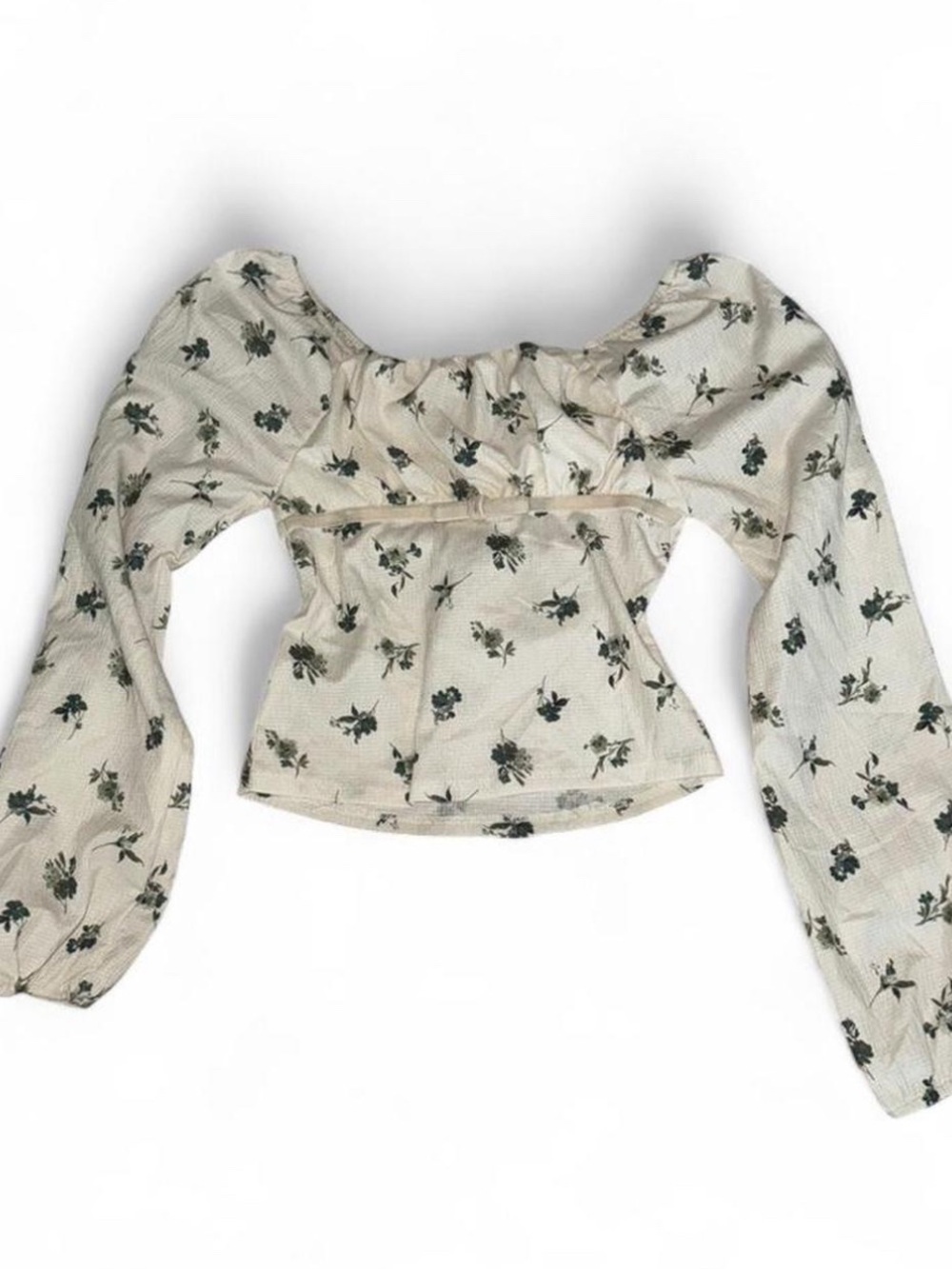RSQ Cream Floral Square-Neck Crop Top